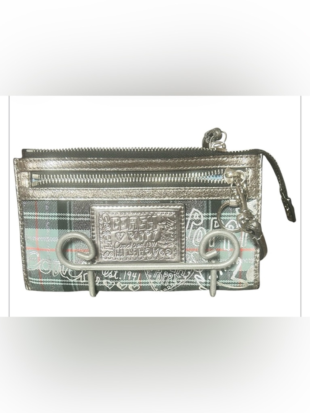 Coach Poppy Tartan Plaid Wristlet
